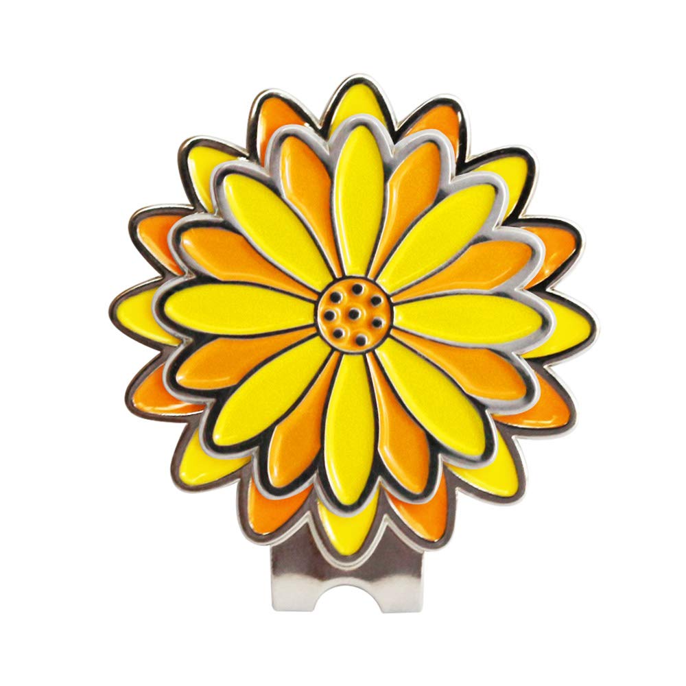 Pinmei Sunflower Golf Ball Marker With Golf Hat Clip(One Hat Clip With Two Markers)