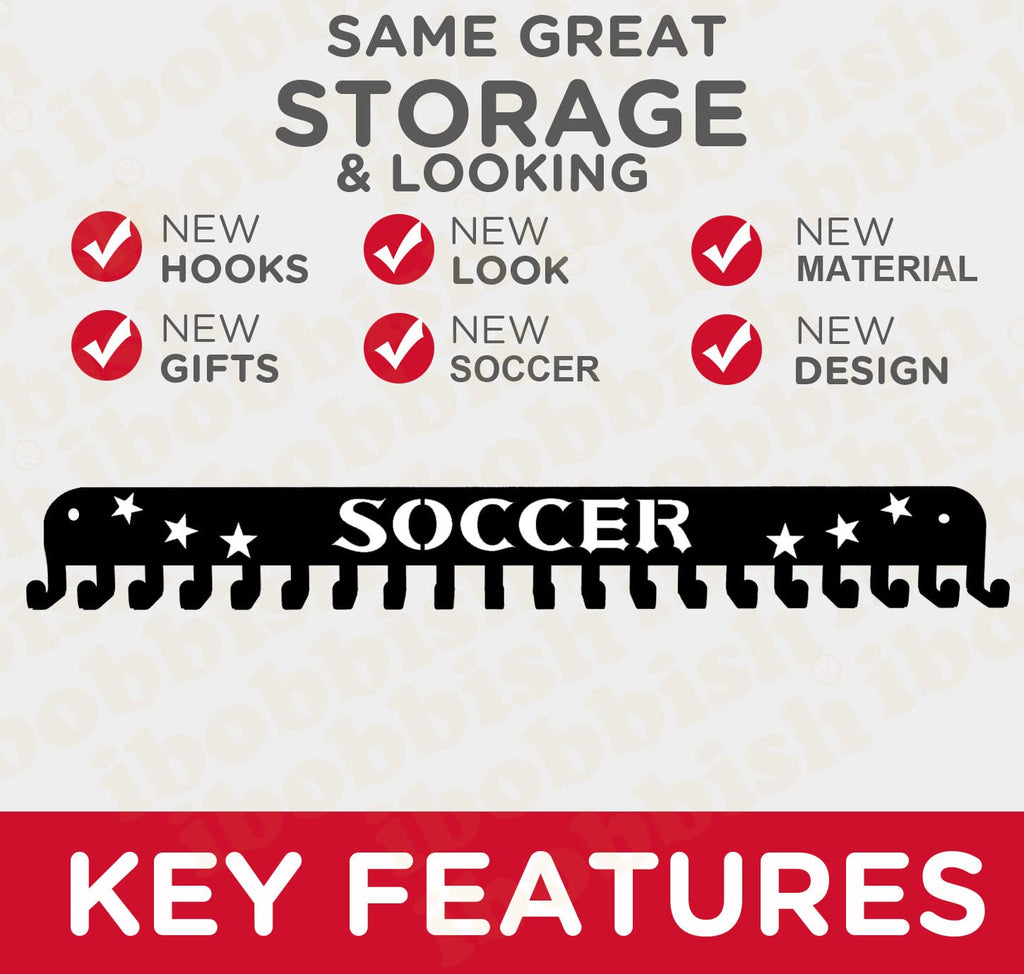 Soccer Sports Medal Holder Hanger Display Rack With 20 Hooks,Soccer Medal Holder For Wall With 16Inchl,Sports Medal Hanger Displ