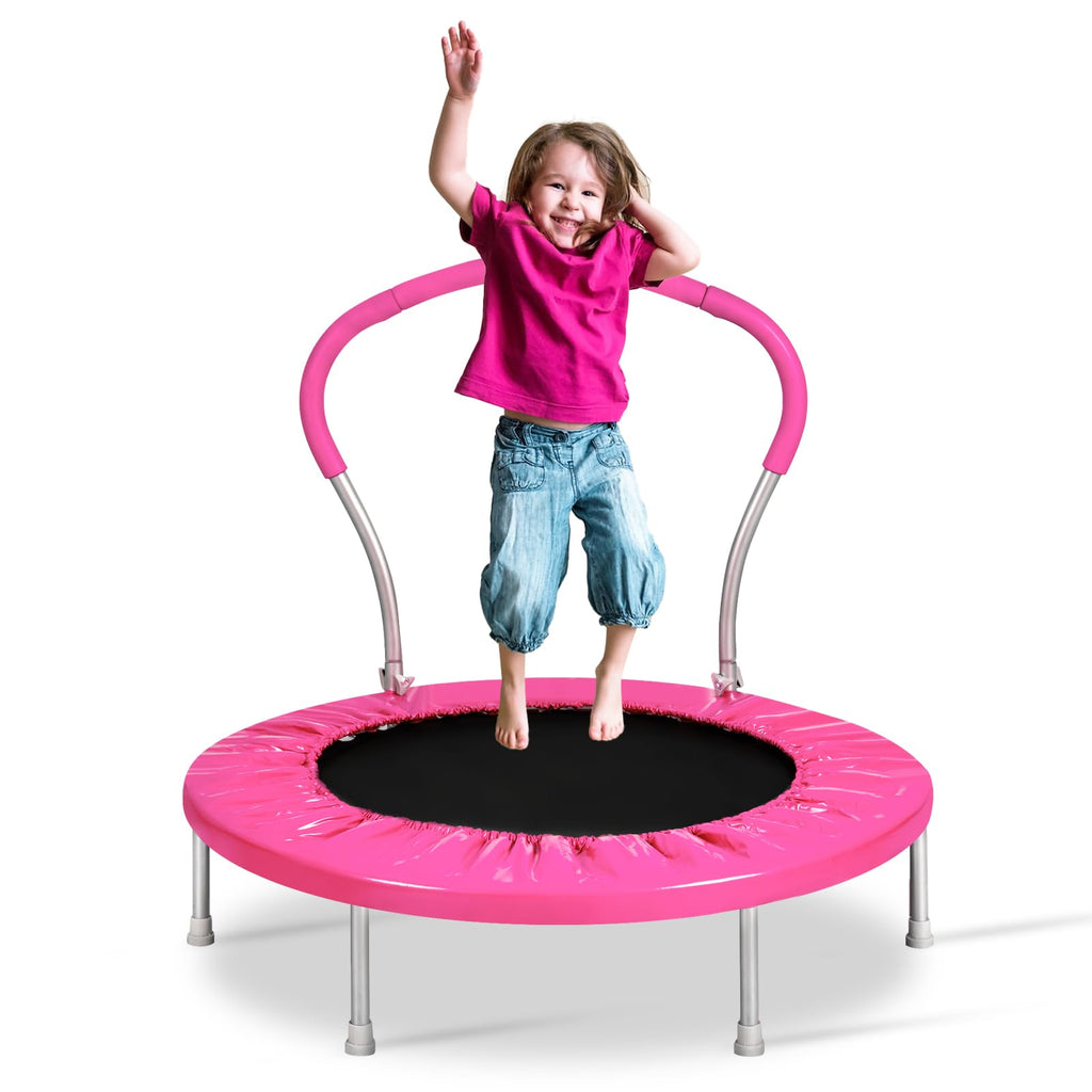 Lyromix 36 Inch Mini Trampoline for Kids, Indoor Toddler Rebounder Trampoline with Handle, Pink