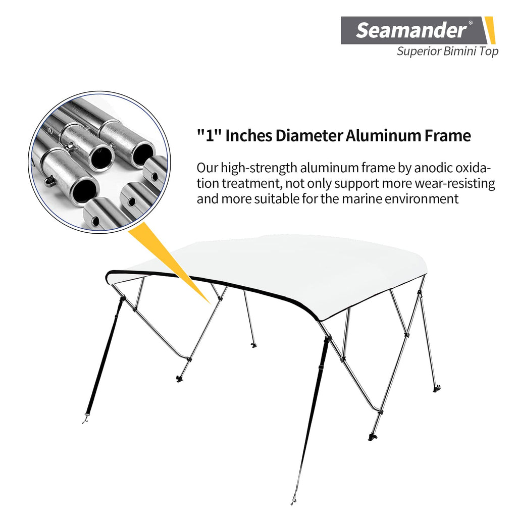 Seamander 3 Bow Marine Grade Polyester Boat Bimini Top, 600D Solution-Dyed Canvas, 4 Adjustable Nylon Straps, 2 Rear Support Pol