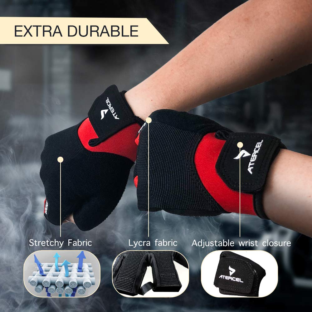 Atercel Workout Gloves For Men And Women, Exercise Gloves For Weight Lifting, Cycling, Gym, Training, Breathable And Snug Fit (R
