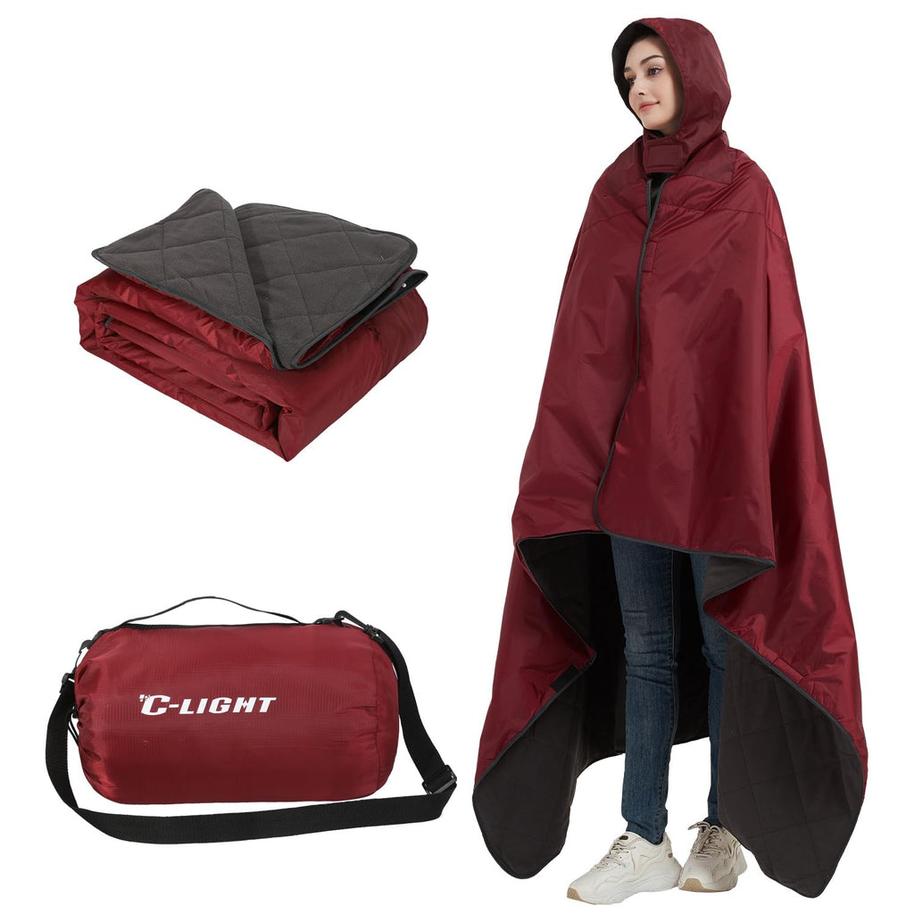 C-Light Outdoor Hooded Blanket, Wearable Stadium Blankets Waterproof Windproof, Emergency Warm Blanket For Rain&Cold Weather - P