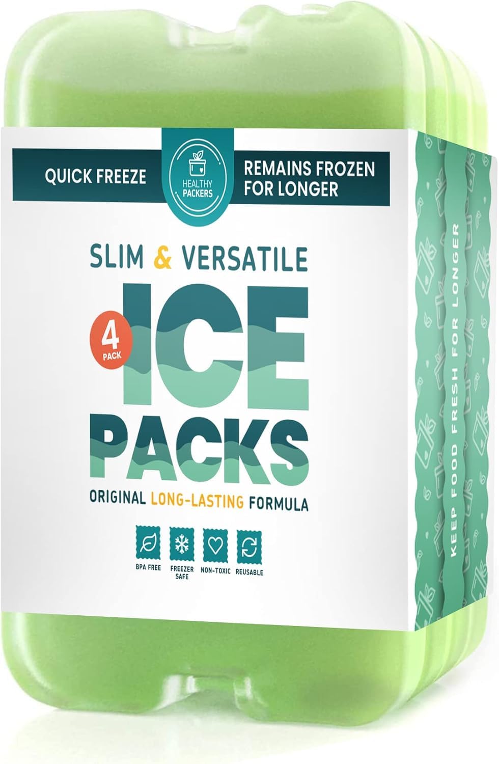 Healthy Packers Ice Pack - Freezer Packs - Original Cool Pack | Slim & Long-Lasting Ice Packs For Your Cooler Bag (4)
