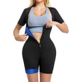 Meiosuns Sauna Suit For Women Ribbed Full Body Sweat Shirts Weight Loss Waist Trainer Slim Shaper Belly Fat Workout Jumpsuit, Bl