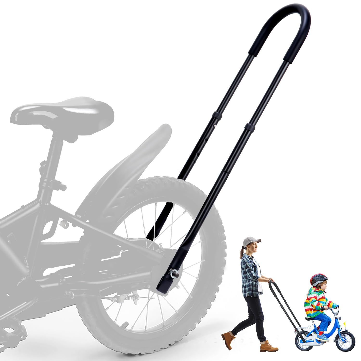 LISRUGEN Professional Bike Training Handle, 6 Height Adjustable Push Handle for Kids Bikes, Safety Bicycle Trainer Ideal for Tea
