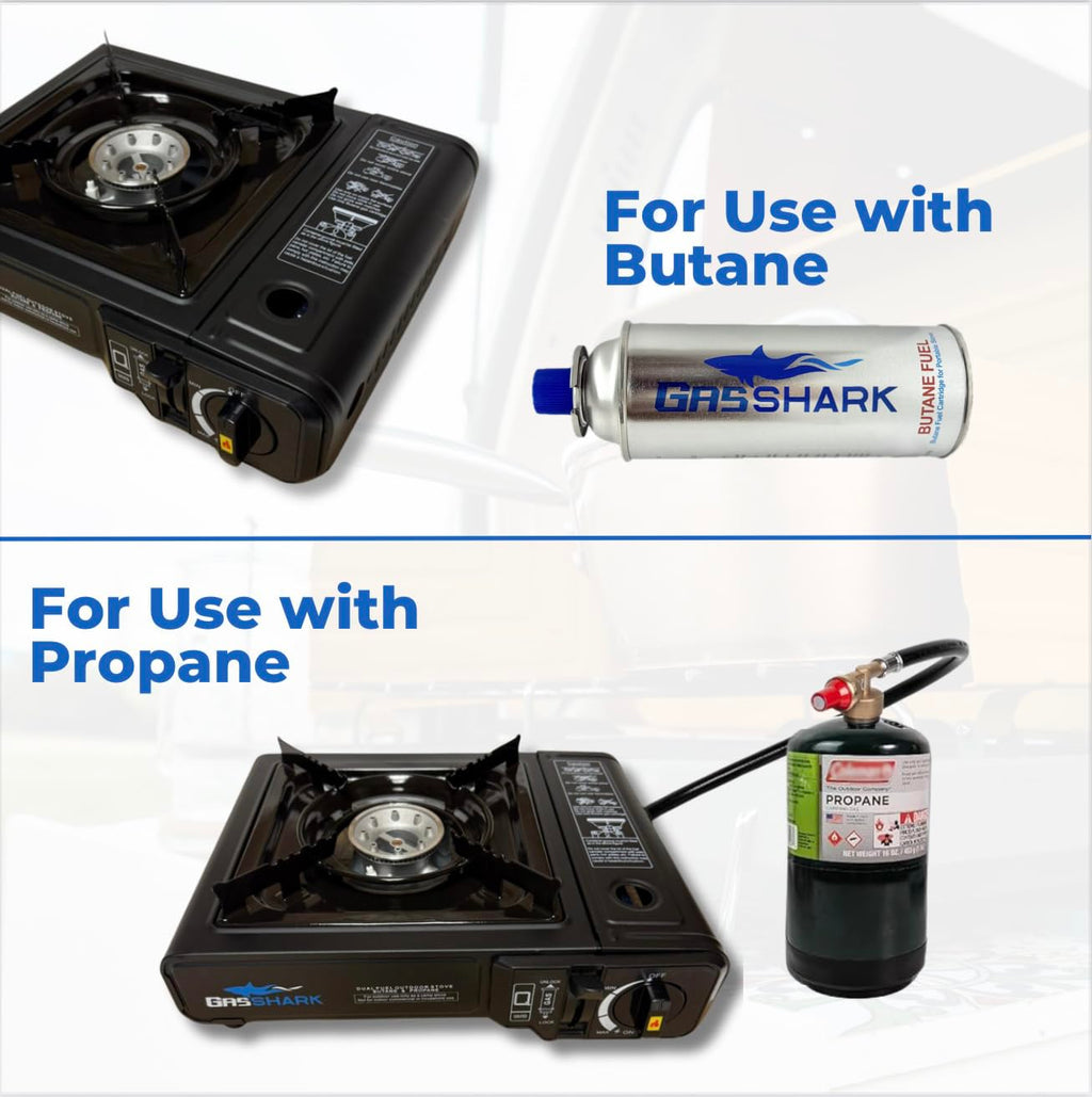 Dual Fuel Propane Or Butane Portable Stove | 12,000 Btus | Camping Stove | Outdoor Cooking And Emergency Kit | Propane Hose And