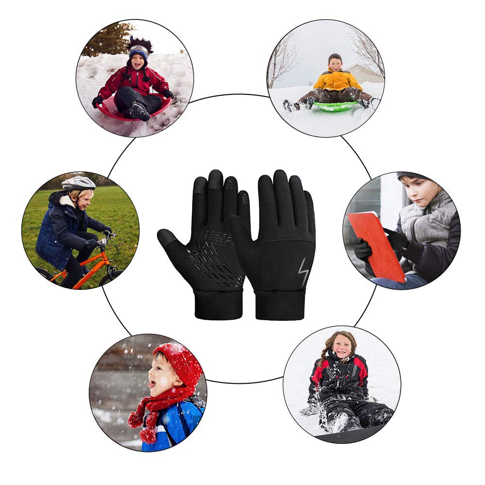 Yukiniya Kids Winter Gloves Back Water Repellent Touchscreen Warm Fleece Anti-Slip For Boys Girls 3-15 Years