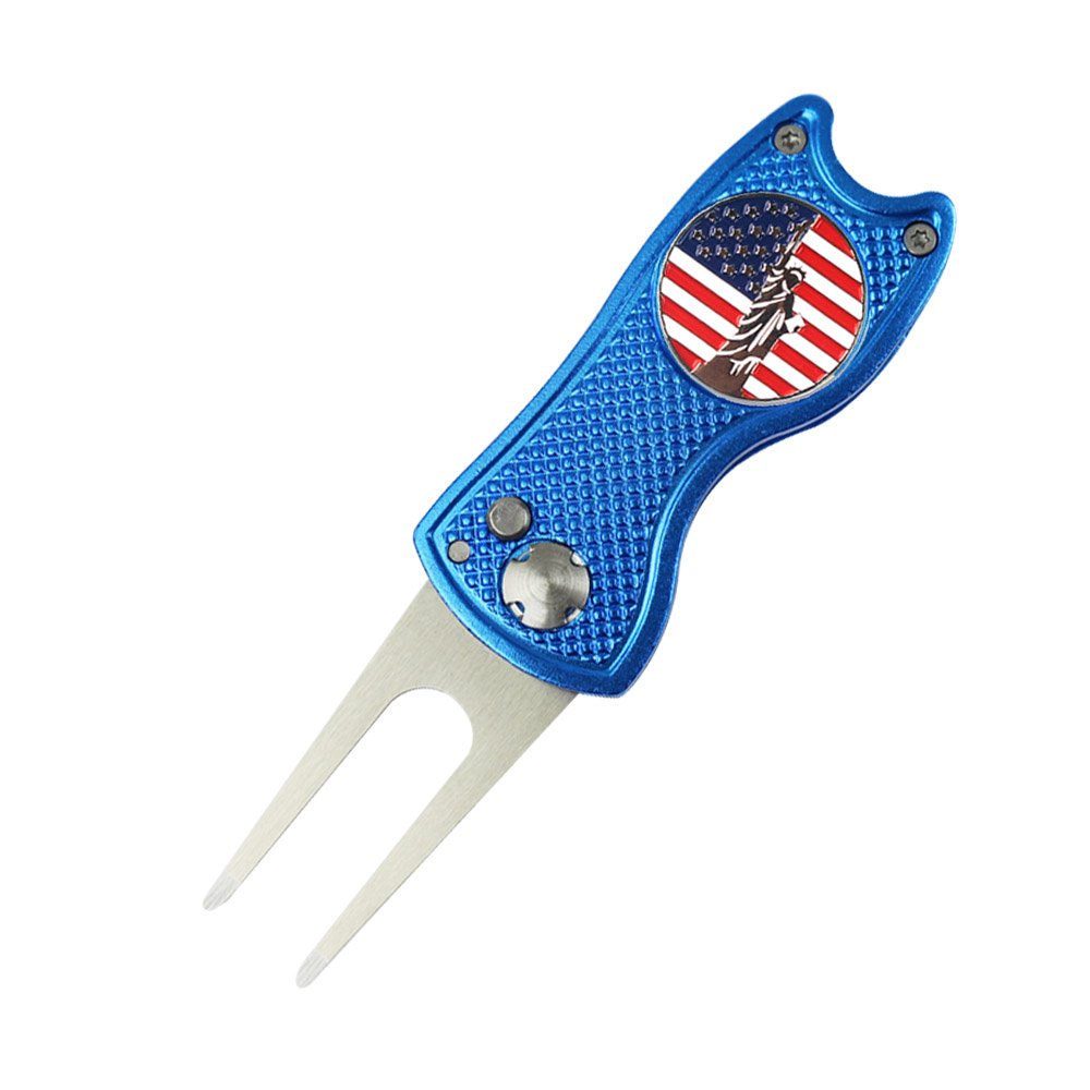 Pinmei Foldable Golf Divot Tool With Removeable Golf Ball Marker (Blue)