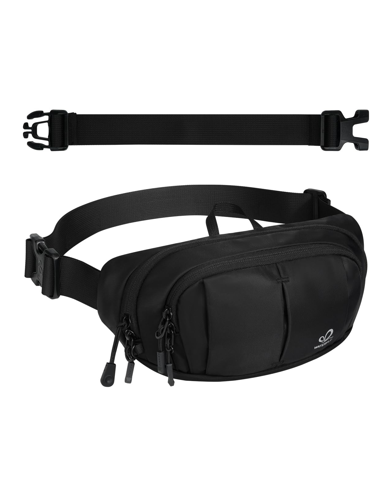 WATERFLY Large RFID Fanny Pack: 2.5L Crossbody Waist Packs for Woman Man with Extender Strap 4-Zipper Pockets Lightweight Hip Pa