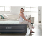 Intex Premaire I Fiber-Tech Elevated Dura Beam Lightweight Inflatable Home Pillowtop Airbed Mattress Electric Built-In Pump Port