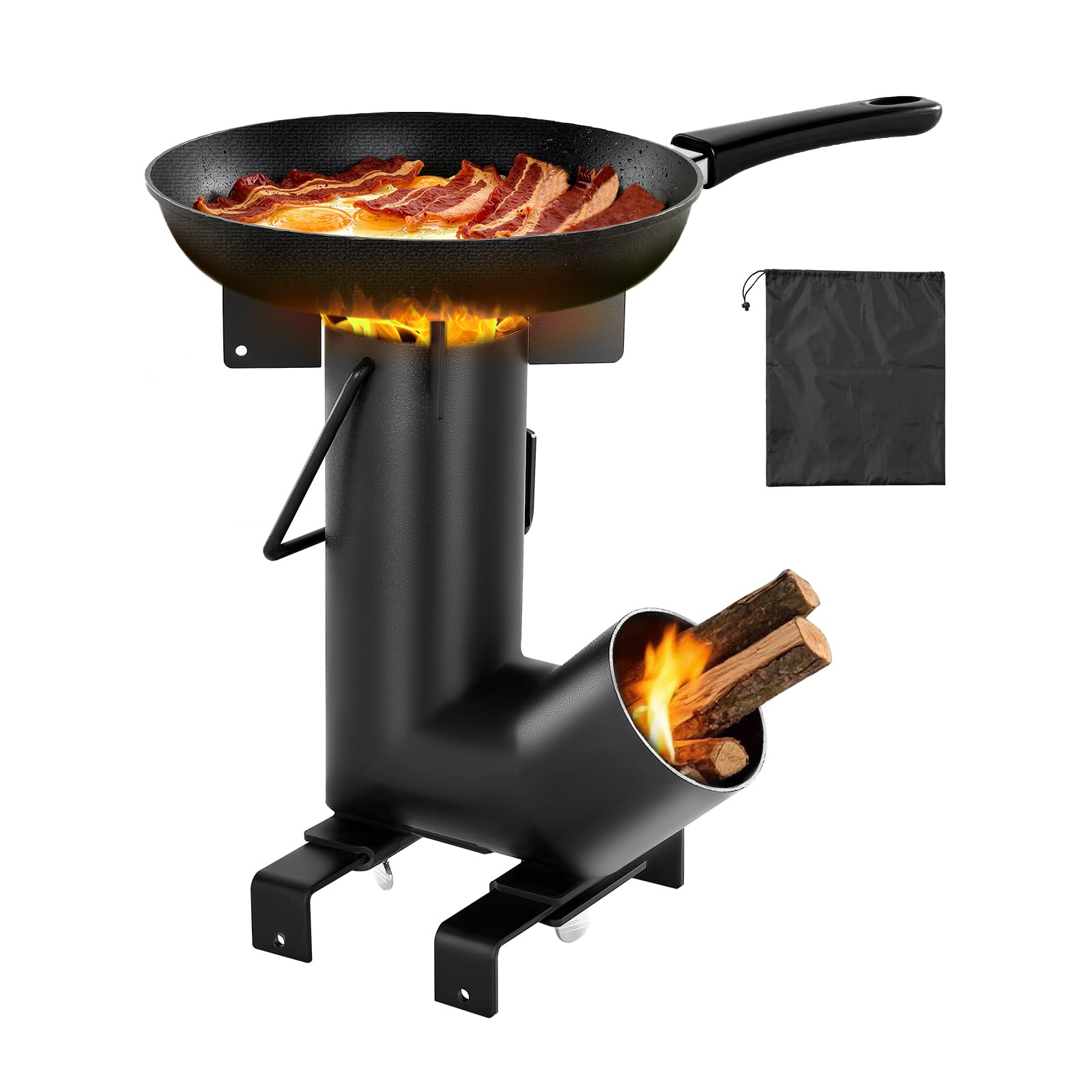 VEVOR Camping Rocket Stove, Wood Burning Portable Rocket Stove with Carrying Bag for Backpacking, Carbon Steel, Burn Wood, Twigs