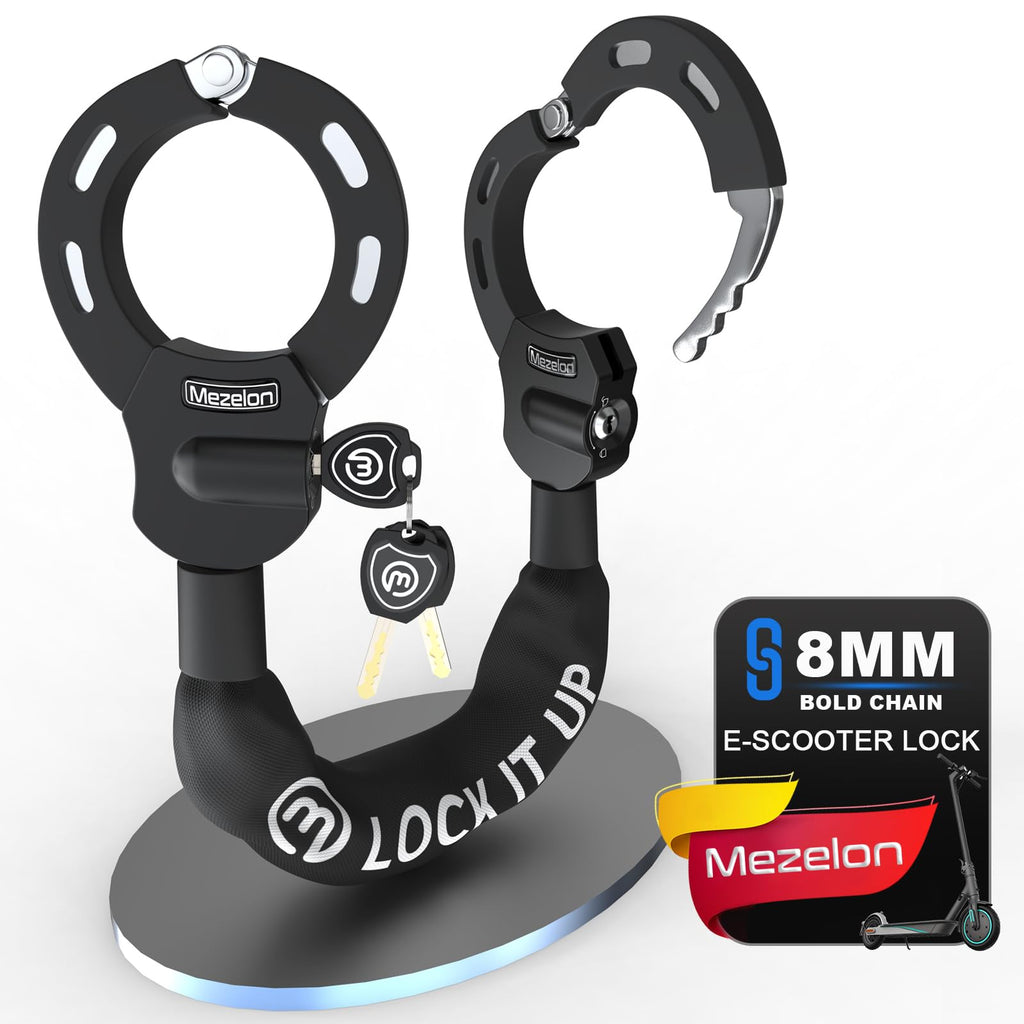 Mezelon Electric Scooter Lock, 8Mm Chain Lock Bike Locks Heavy Duty Anti Theft With 3 Keys For E-Bike/Electric Scooters