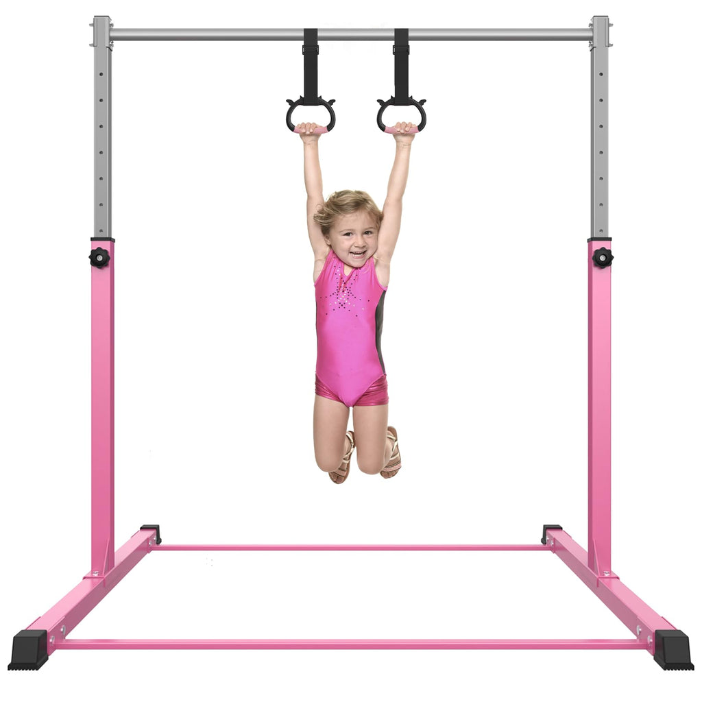 Safly Fun Gymnastics Bar For Kids Ages 3-15 For Home - Steady Steel Construction, Anti-Slip, Easy To Assemble, 3' To 5' Adjustab