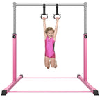 Safly Fun Gymnastics Bar For Kids Ages 3-15 For Home - Steady Steel Construction, Anti-Slip, Easy To Assemble, 3' To 5' Adjustab
