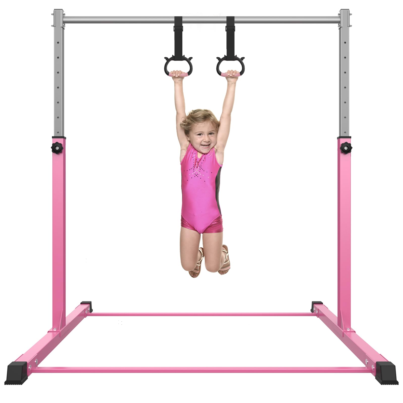 Safly Fun Gymnastics Bar For Kids Ages 3-15 For Home - Steady Steel Construction, Anti-Slip, Easy To Assemble, 3' To 5' Adjustab