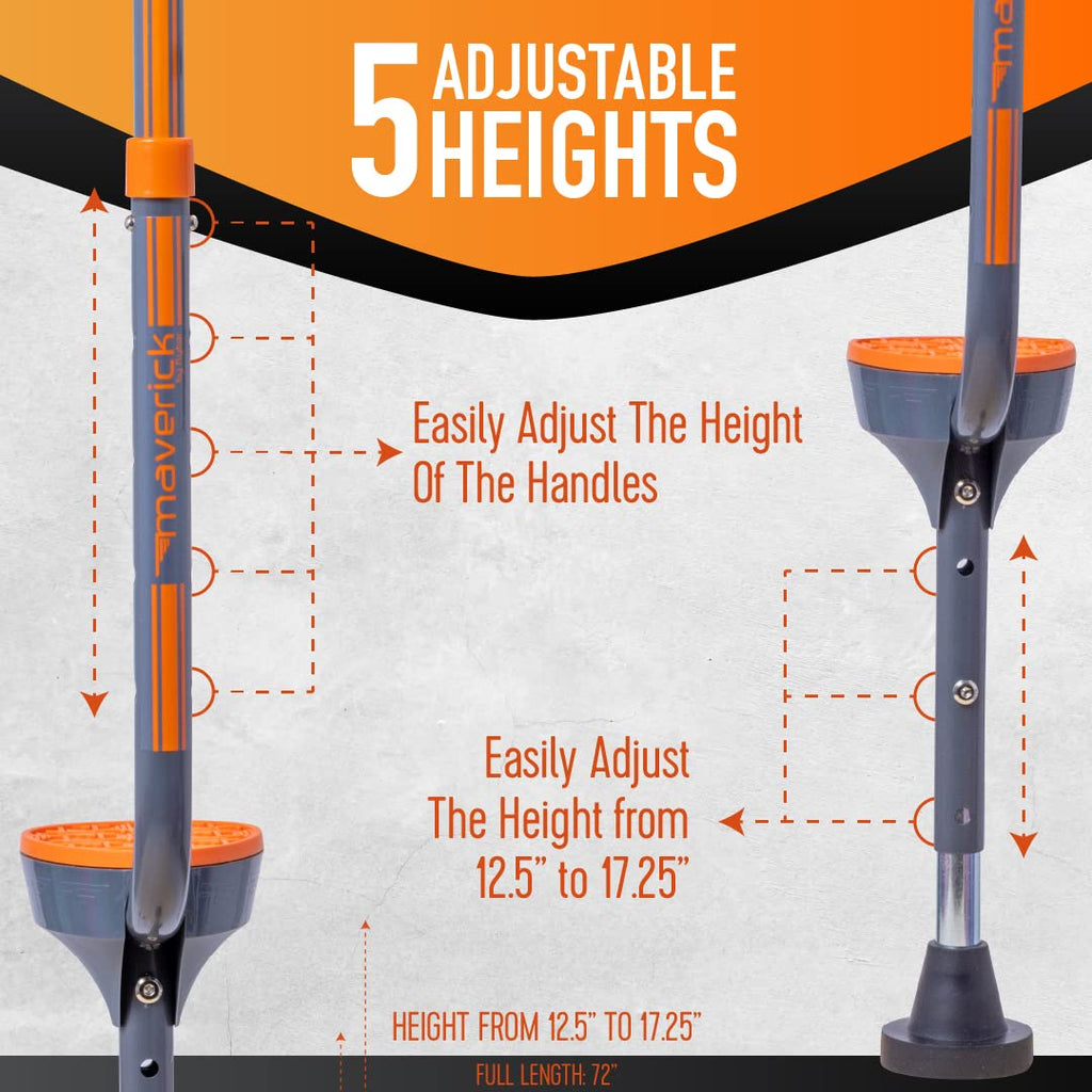 Flybar Maverick Walking Stilts for Kids - 5 Adjustable Heights, Sturdy, Easy Assembly, Wide Non-Slip Rubber Bottom Tip, Foam Gri