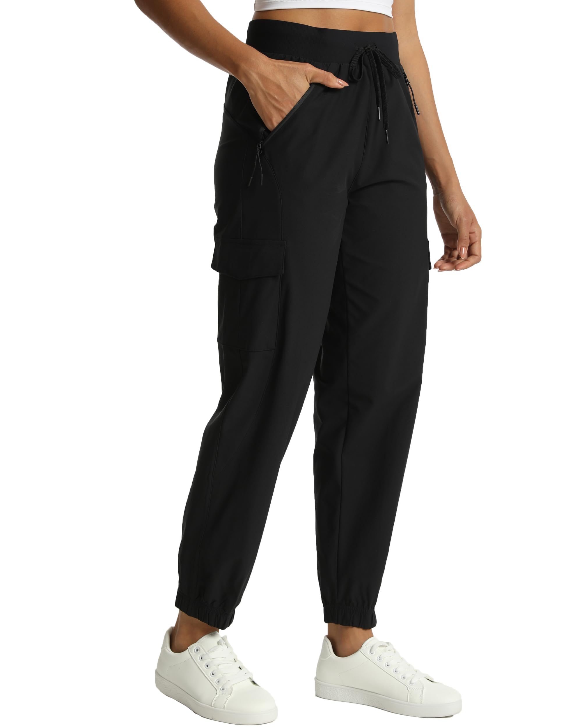 Women s Joggers with Pockets Lightweight - Water Resistant Quick Dry Cargo Athletic Pants for Hiking Running Camping Travel (Bl