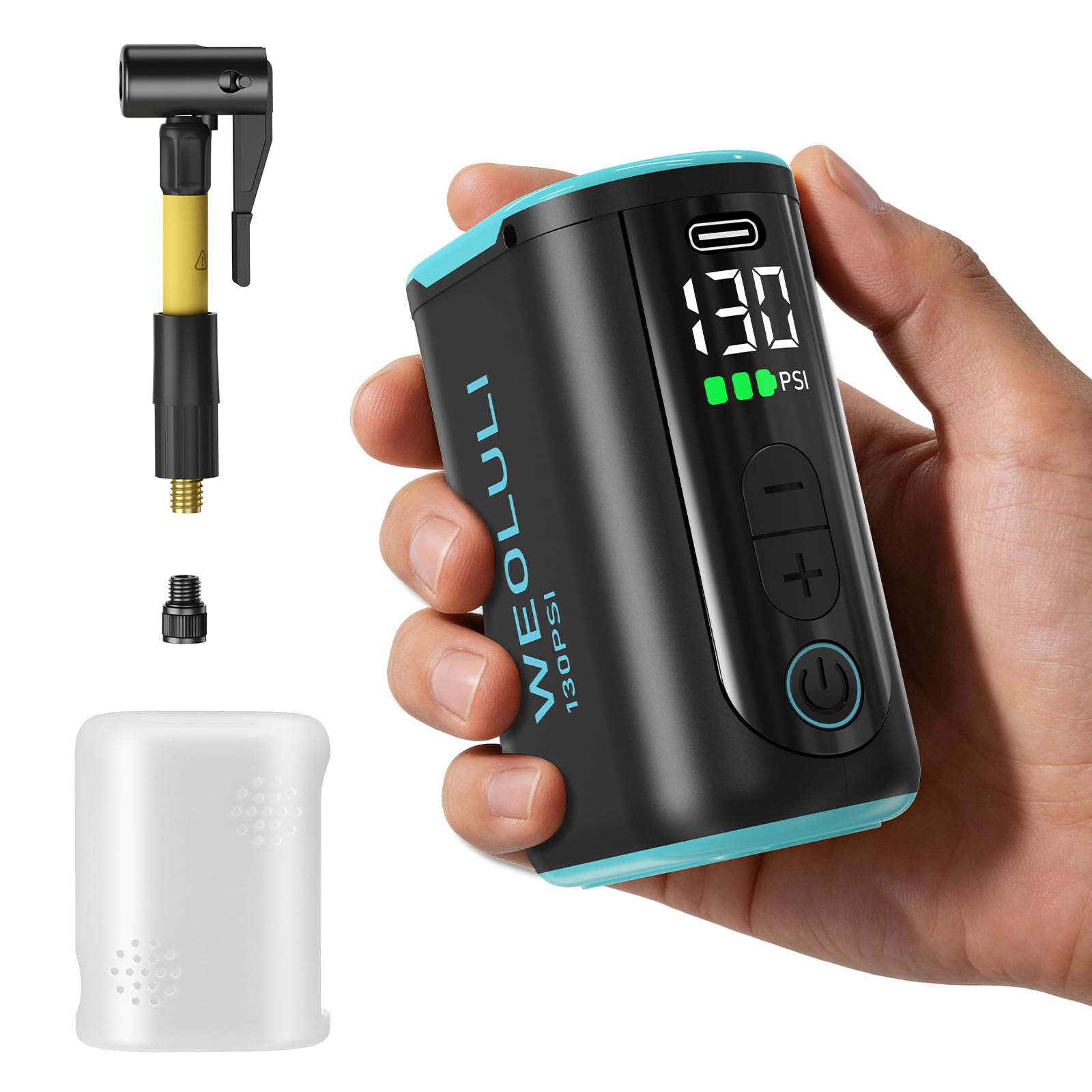 Bike Pump Electric, Mini Bicycle Pump 130 PSI Portable Cycling Pump with Digital Pressure Gauge & Auto Shut Off for Presta & Sch
