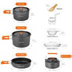 Odoland 15Pcs Camping Cookware Non-Stick Lightweight Camping Pots And Pans Set With Kettle Plastic Plates Bowls Soup Spoon For C