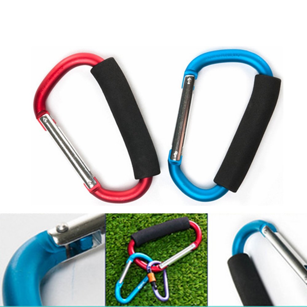 2X Carabiner Hook - 5.4'' Large Aluminum D-Style Carry Handle With Sponge For Shopping Bags Handbag Tote Stroller Carrying