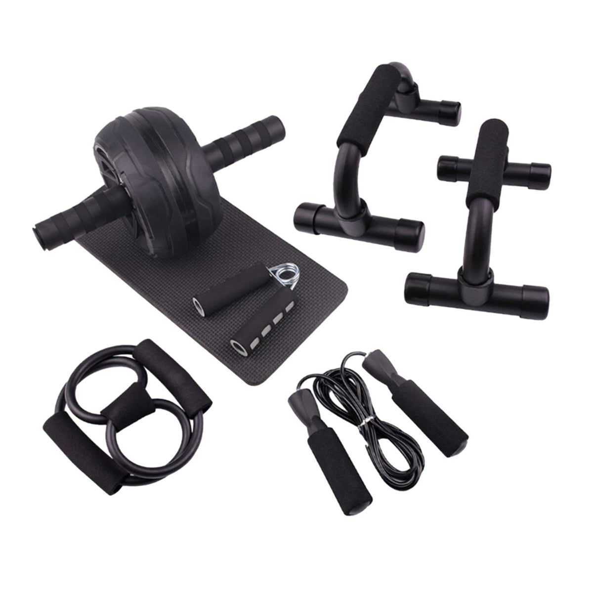 LOOM TREE Abs Roller Wheel Indoor Fitness Equipment Set Home Gym Workout Chest Expander Black | Fitness, Running & Yoga | Fitnes