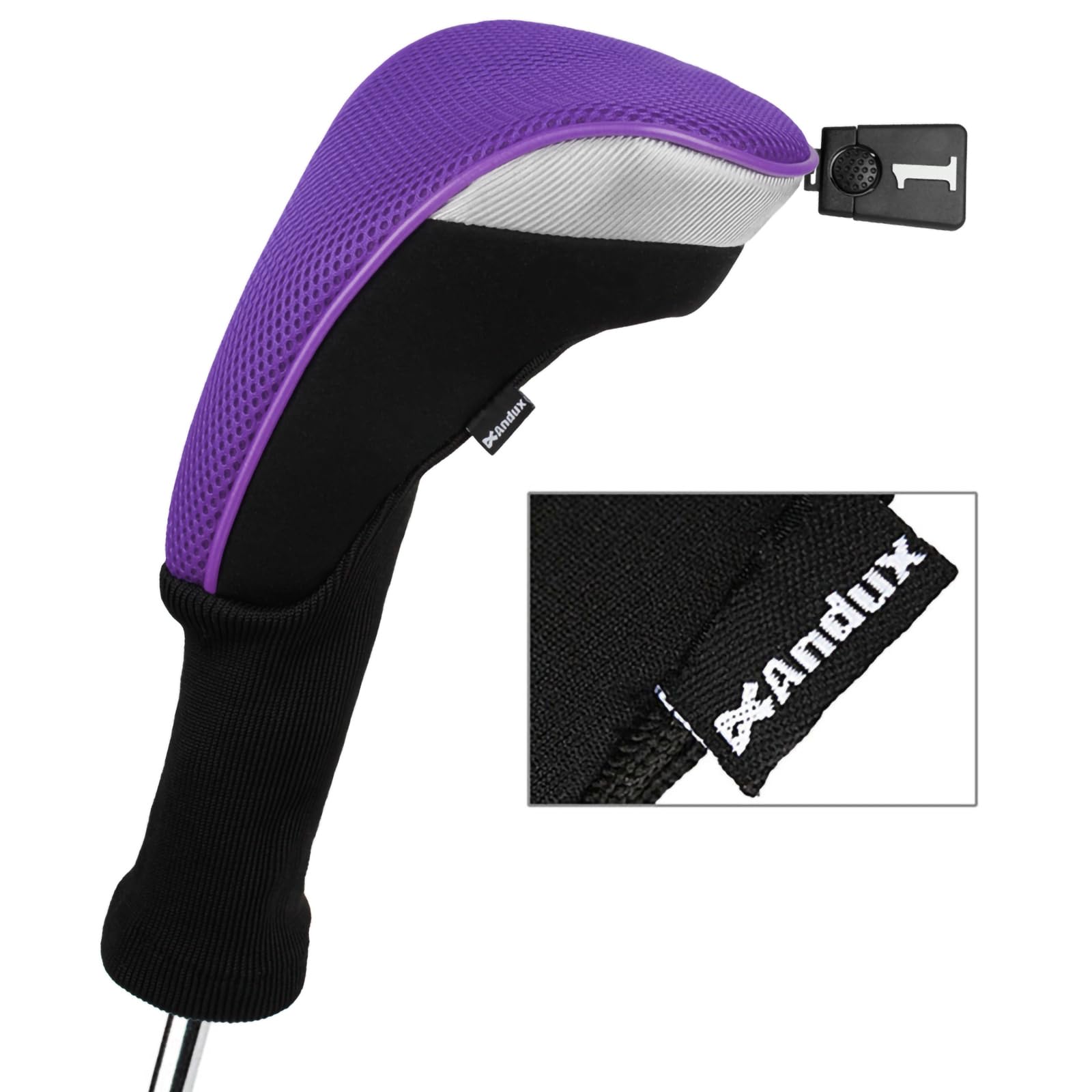 Andux 5Pcs/Set Golf 460Cc Driver Wood Club Head Covers Long Neck With Interchangeable No. Tags Purple