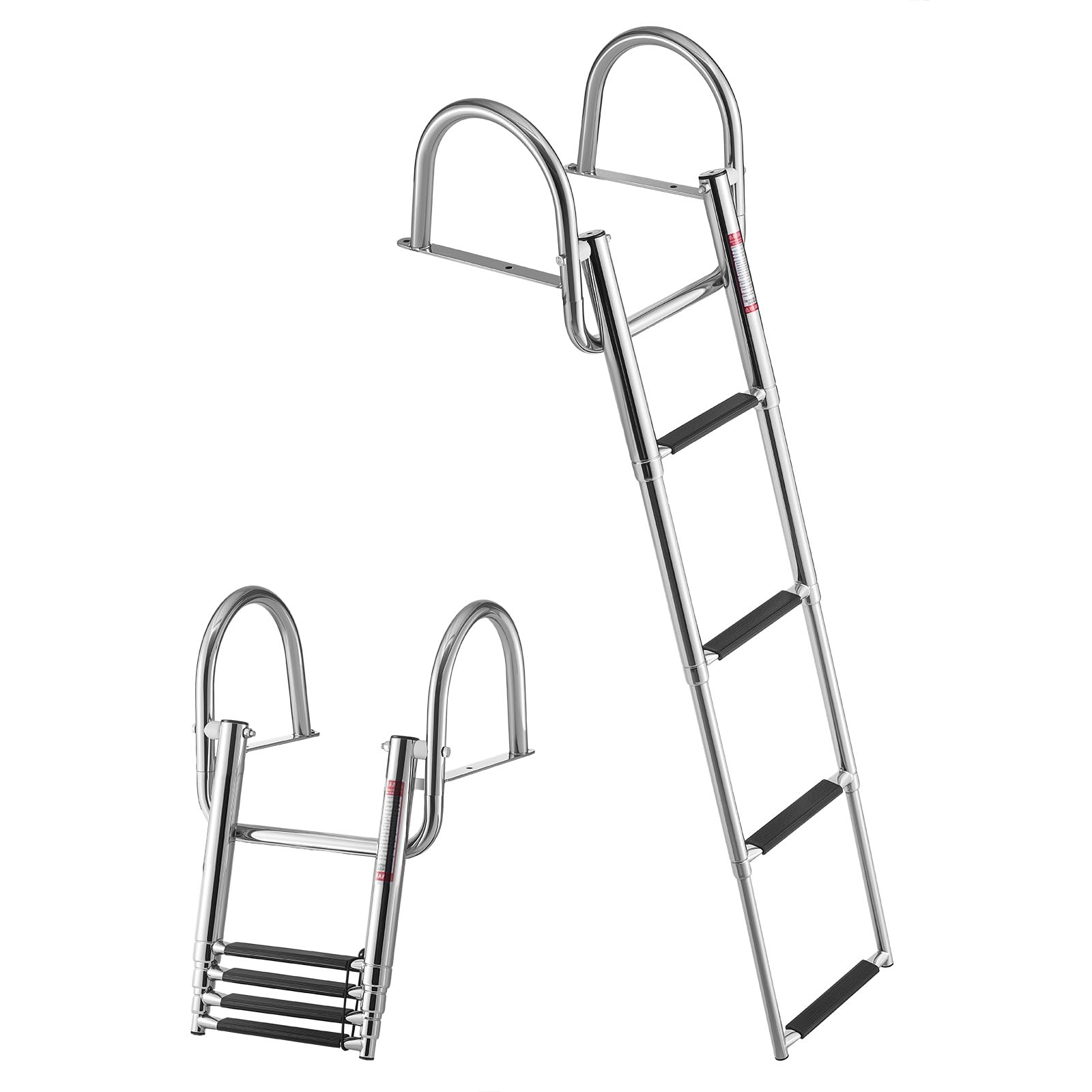 VEVOR Boat Ladder, 4 Steps Stainless Steel Telescoping Folding Swim Deck Ladder for Rear Entry Inboard, 600lbs Capacity with Wid