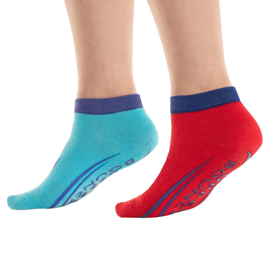 Upper Bounce Non-Slip Trampoline Ankle Socks - Twin Pack Red/Blue Trampoline Jumping Socks - For Kids Aged 11 to 14 Years - Tram