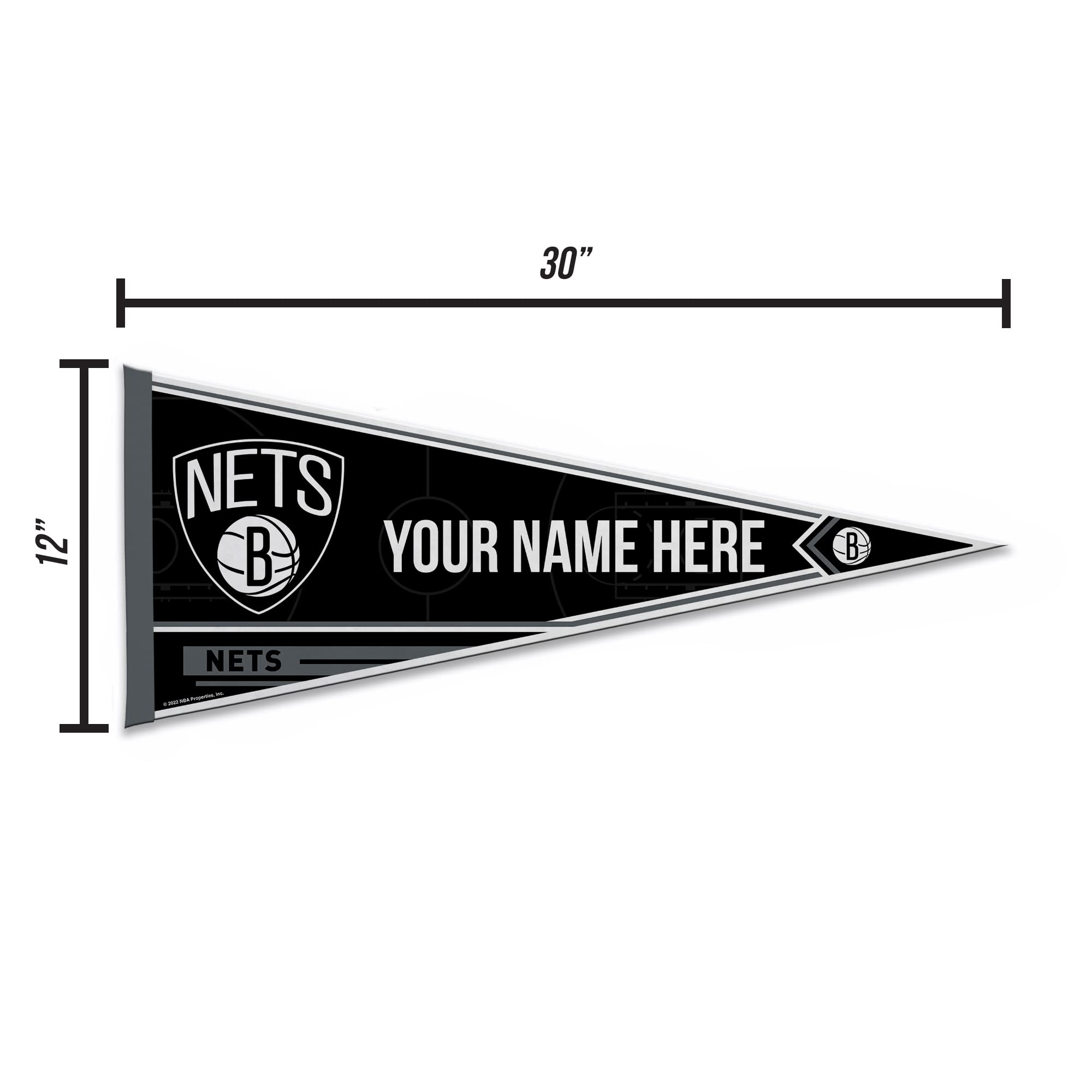 Rico Industries Nba Basketball Brooklyn Nets Personalized - Custom 12'' X 30'' Soft Felt Pennant - Ez To Hang