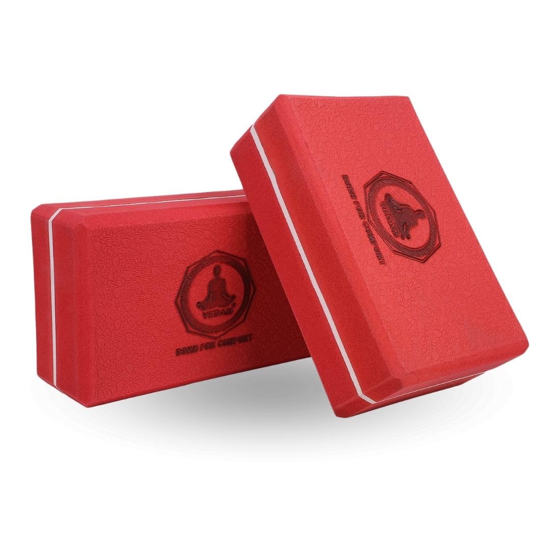 Vedam High Density Eva Foam Yoga Block Set Of 2 For Men & Women | Improve Strength & Aid Balance (Red)