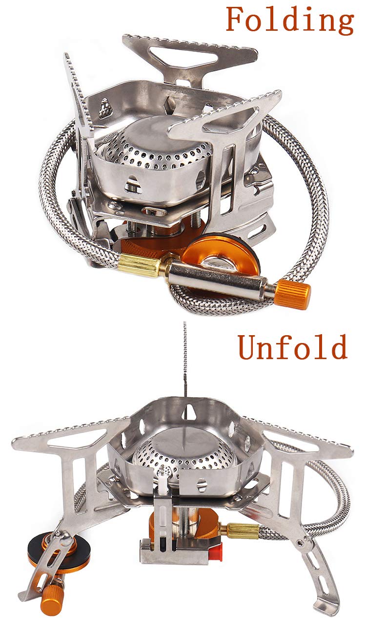 Dzrzvd Windproof Portable Backpacking Stove Burner With Piezo Ignition,Stove Adapter,Plastic Storage Box,Strong Firepower,Lightw