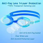 Cooloo Kids Goggles For Swimming Age 3-15, 2 Pack Kids Swim Goggles With Nose Cover, No Leaking, Anti-Fog, Waterproof, Blue & Pu