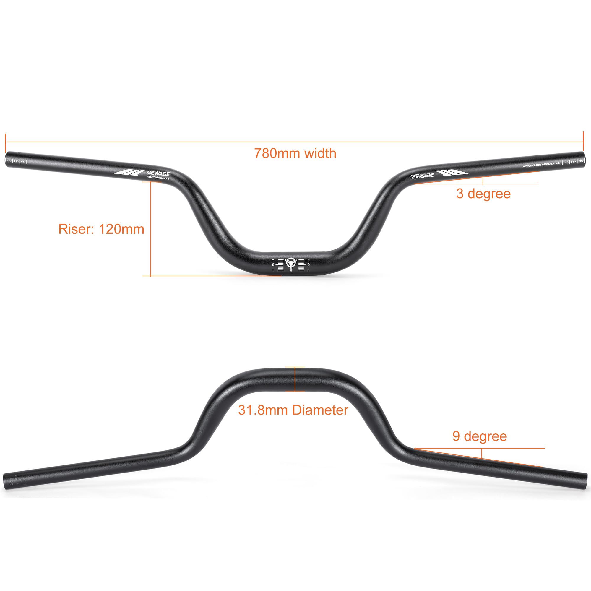 31.8 Bike Handlebar - 25Mm, 55Mm, 70Mm, 90Mm,120Mm Riser Handlebar - 780Mm Aluminium Alloy Mountain Bike Bicycle Handlebars (31.