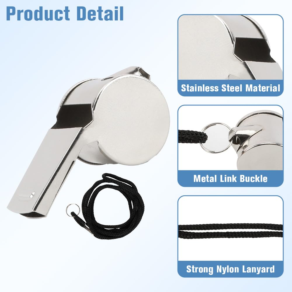 2 Pcs Whistles, Stainless Steel Whistles, Whistle For Coaches With Lanyard Whistle Emergency Referee Whistles Coach Whistle Teac
