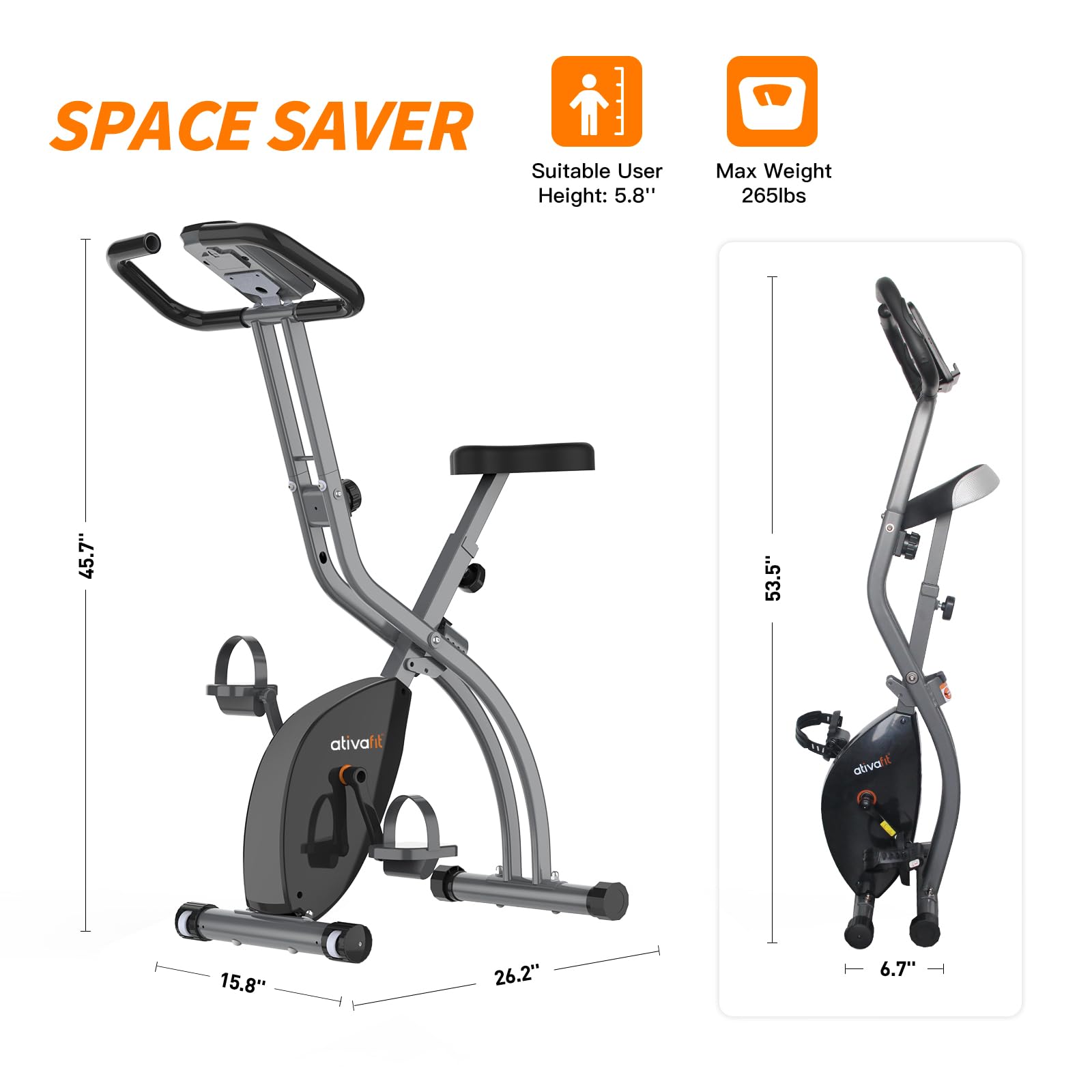 Ativafit Folding Exercise Bike Foldable Fitness Indoor Stationary Bike Magnetic 3 In 1 Upright Recumbent Exercise Bike For Home