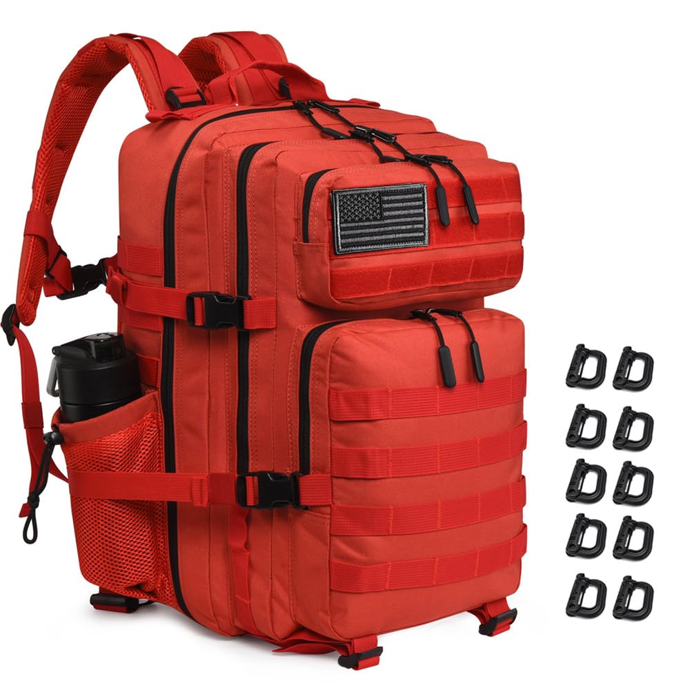 R.SASR Military Tactical Backpack 45L Large Tactical Backpack for Men, Hiking Rucksack With Bottle Holder (Red)