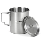 Lixada 750Ml Camping Cup Pot Cup Stainless Steel Water Cup Mug With Foldable Spoon For Outdoor Camping Hiking Backpacking