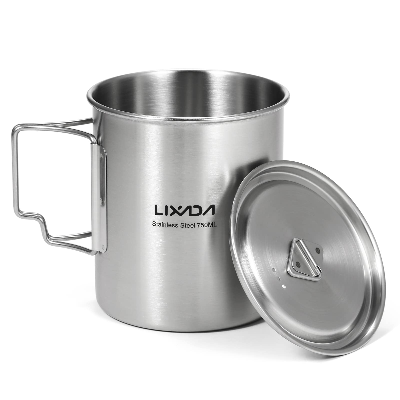 Lixada 750Ml Camping Cup Pot Cup Stainless Steel Water Cup Mug With Foldable Spoon For Outdoor Camping Hiking Backpacking