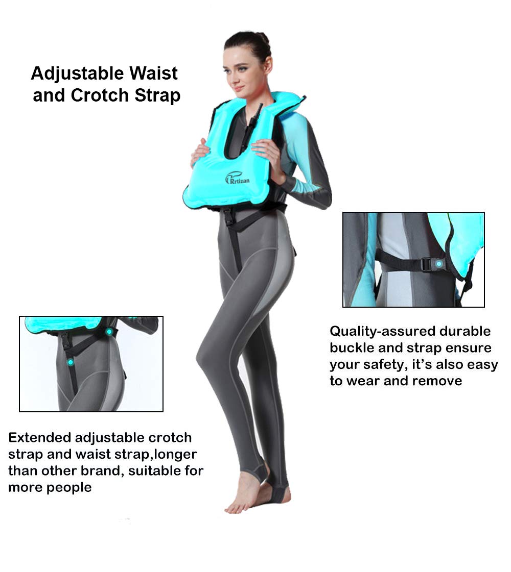 Rrtizan Snorkel Vest, Adults Portable Inflatable Swim Vest Jackets For Snorkeling Swimming Diving Safety(Blue)