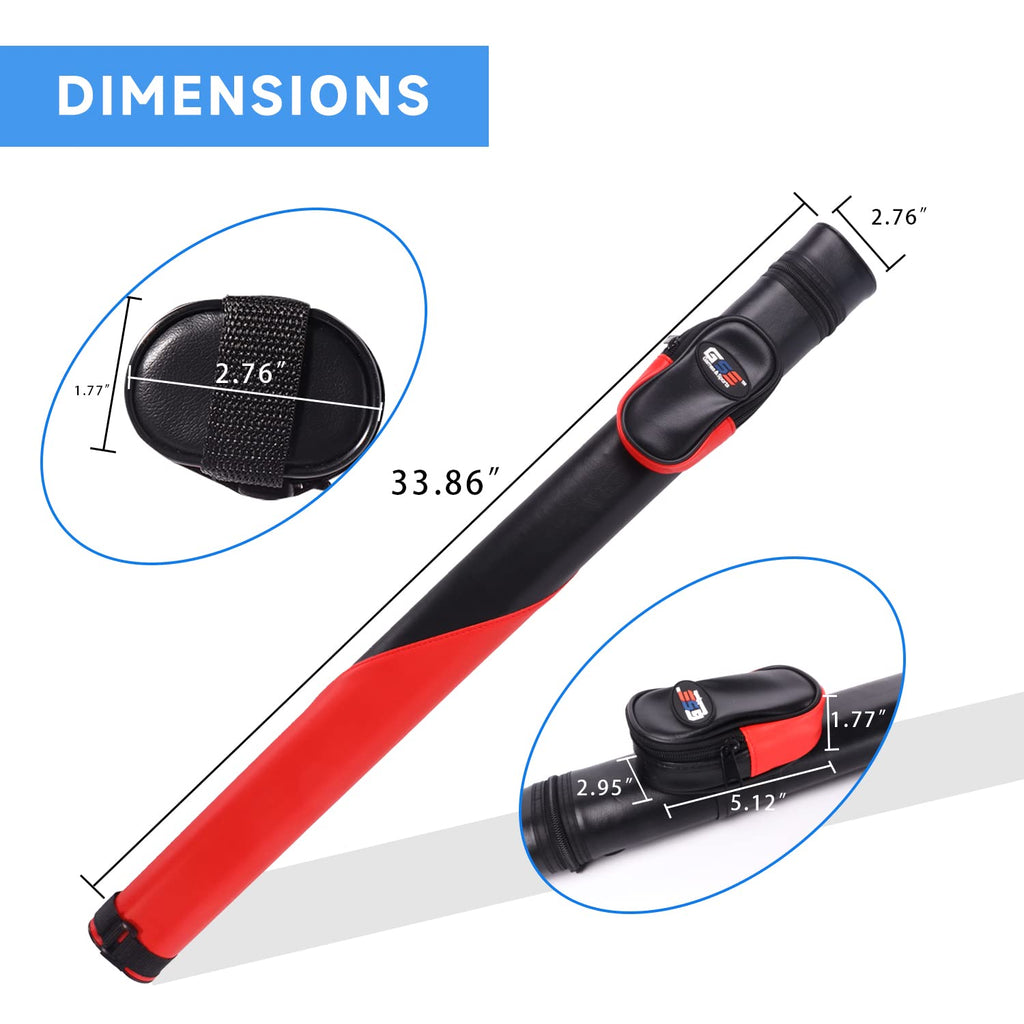 Gse Billiard Cue Cases, 1X1 Deluxe Hard Billiard Pool Cue Stick Carrying Case, Pool Billiards Accessories (Black/Red)