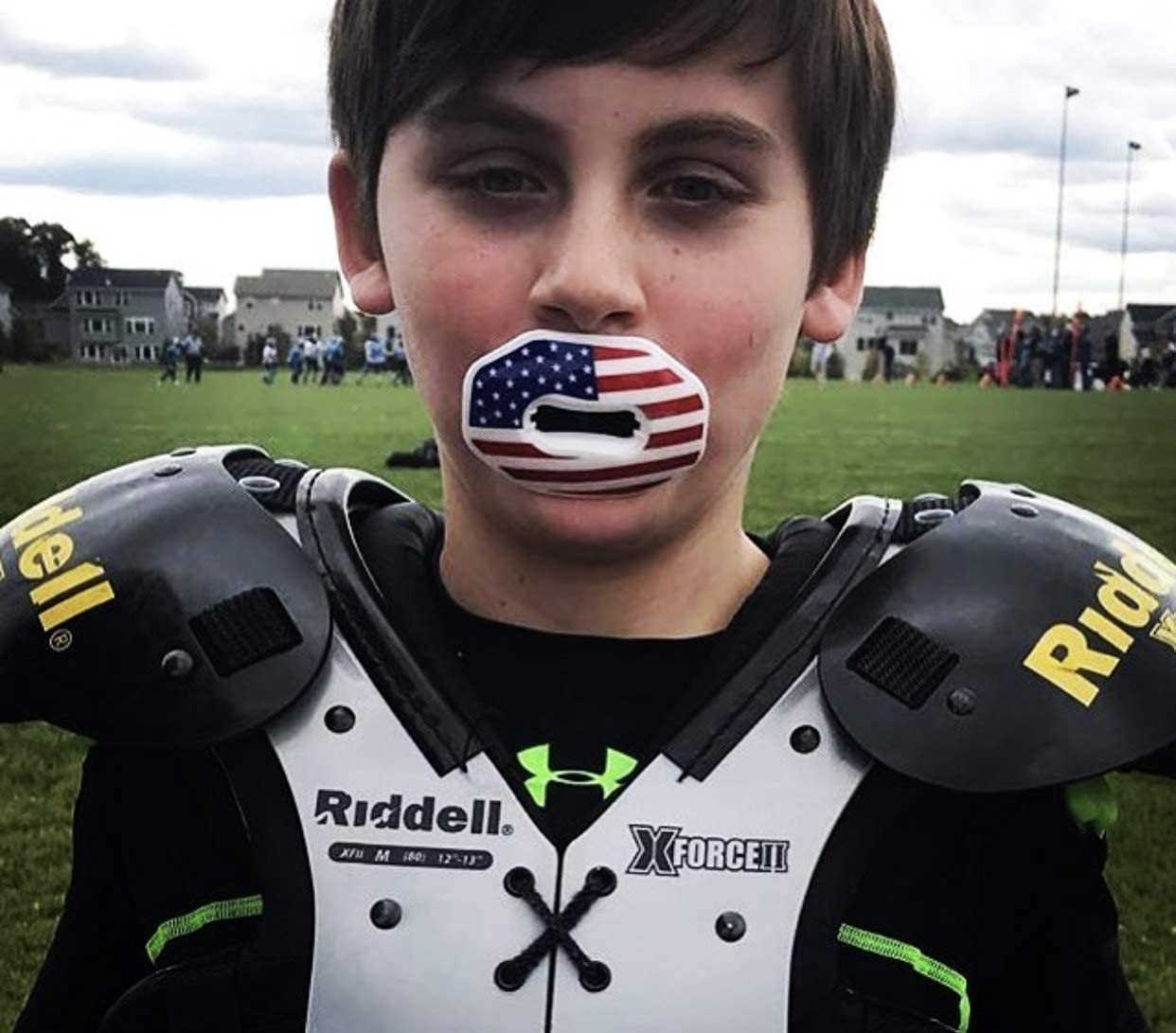 Oral Mart Usa Flag Football Mouth Guard - Lip Guard Mouthpiece  Lip Protector Mouthguard (Detachable Strap Included)