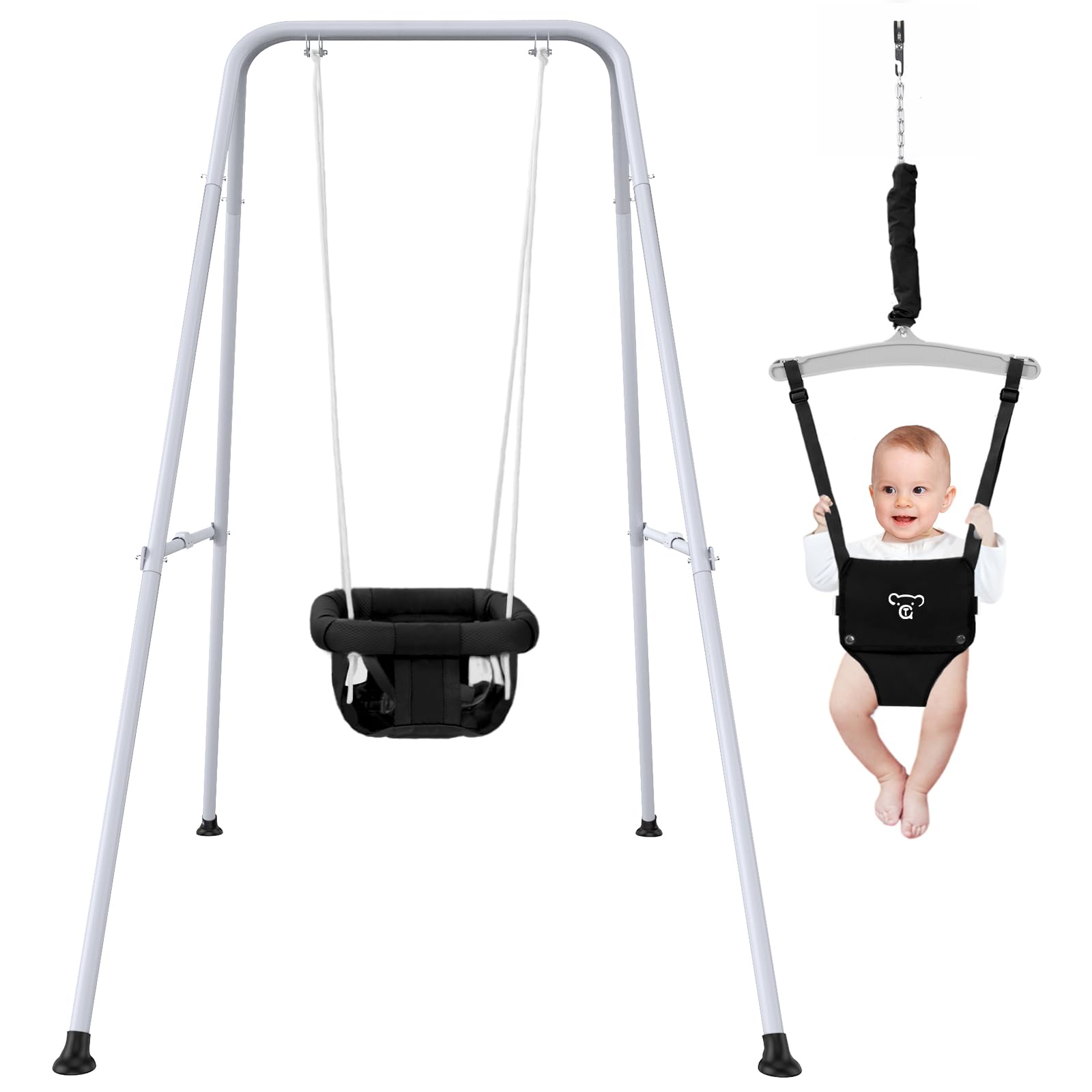 2 in 1 Baby Jumper with Swing - Indoor and Outdoor Use, Toddler Swing with Foldable Stand (Blue)