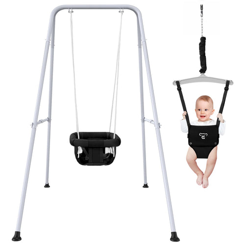 2 in 1 Baby Jumper with Swing - Indoor and Outdoor Use, Toddler Swing with Foldable Stand (Blue)