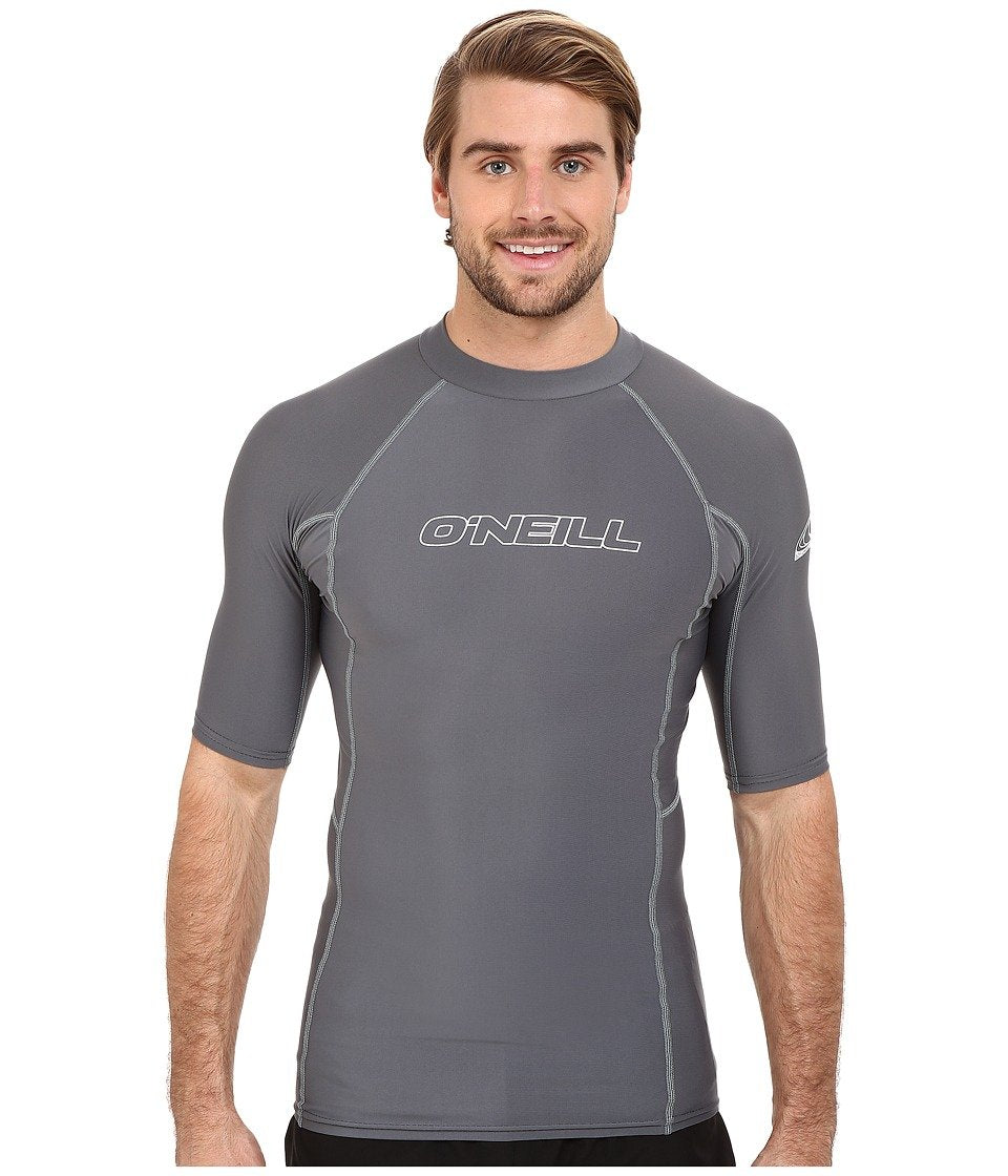 ONeill Wetsuits Mens Basic Skins UPF 50+ Short Sleeve Rash Guard, Smoke, Small
