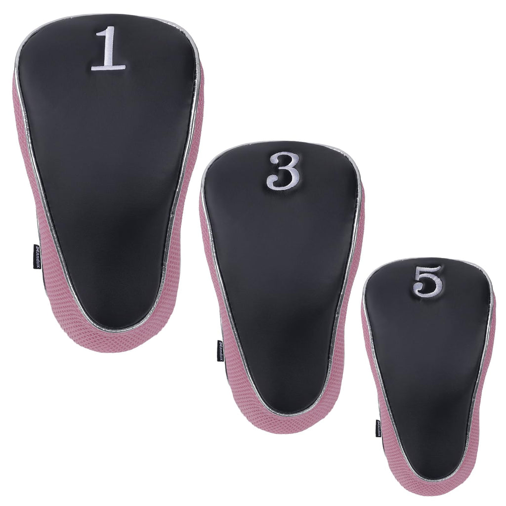 Andux Golf 460Cc Driver Fairway Wood Club Head Covers Hook & Loop Set Of 3 Pink