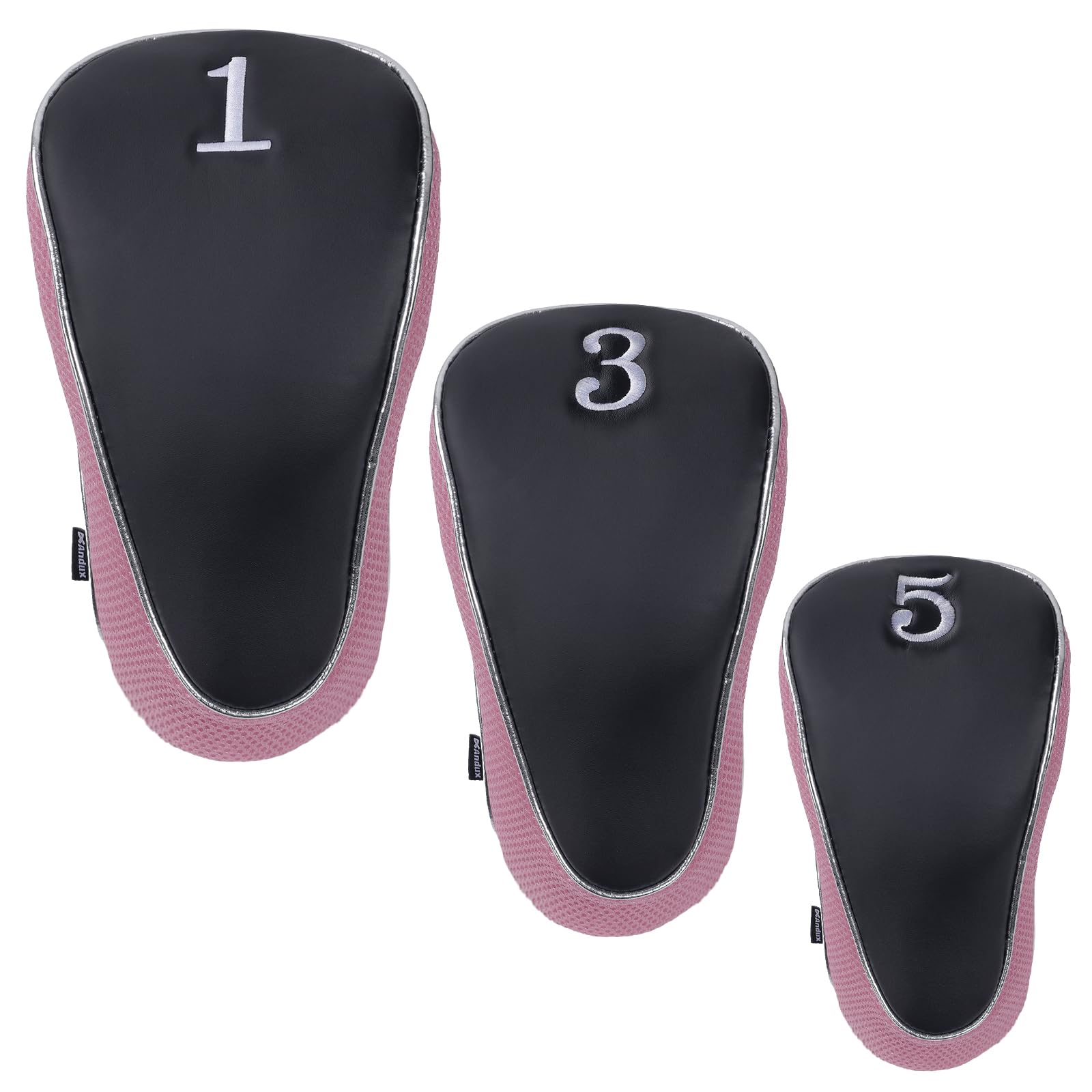 Andux Golf 460Cc Driver Fairway Wood Club Head Covers Hook & Loop Set Of 3 Pink