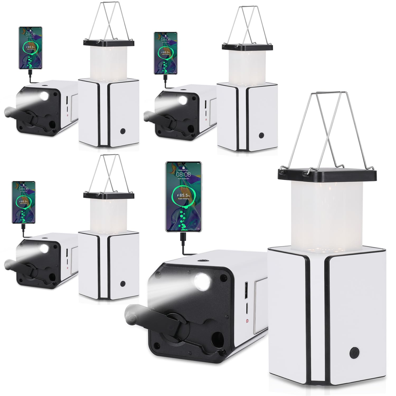 4Pack Solar LED Rechargeable Emergency Camping Lantern,White Solar Rechargeable,Rechargeable Type C,Emergency Lights Hand-Crank 