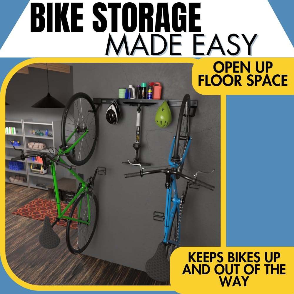Koova Wall Bike Rack Bicycle Hanger, Vertical Bike Hanging Mount Storage Stand, Adjustable Space Saver 2 Wall Bike Mount Bracket