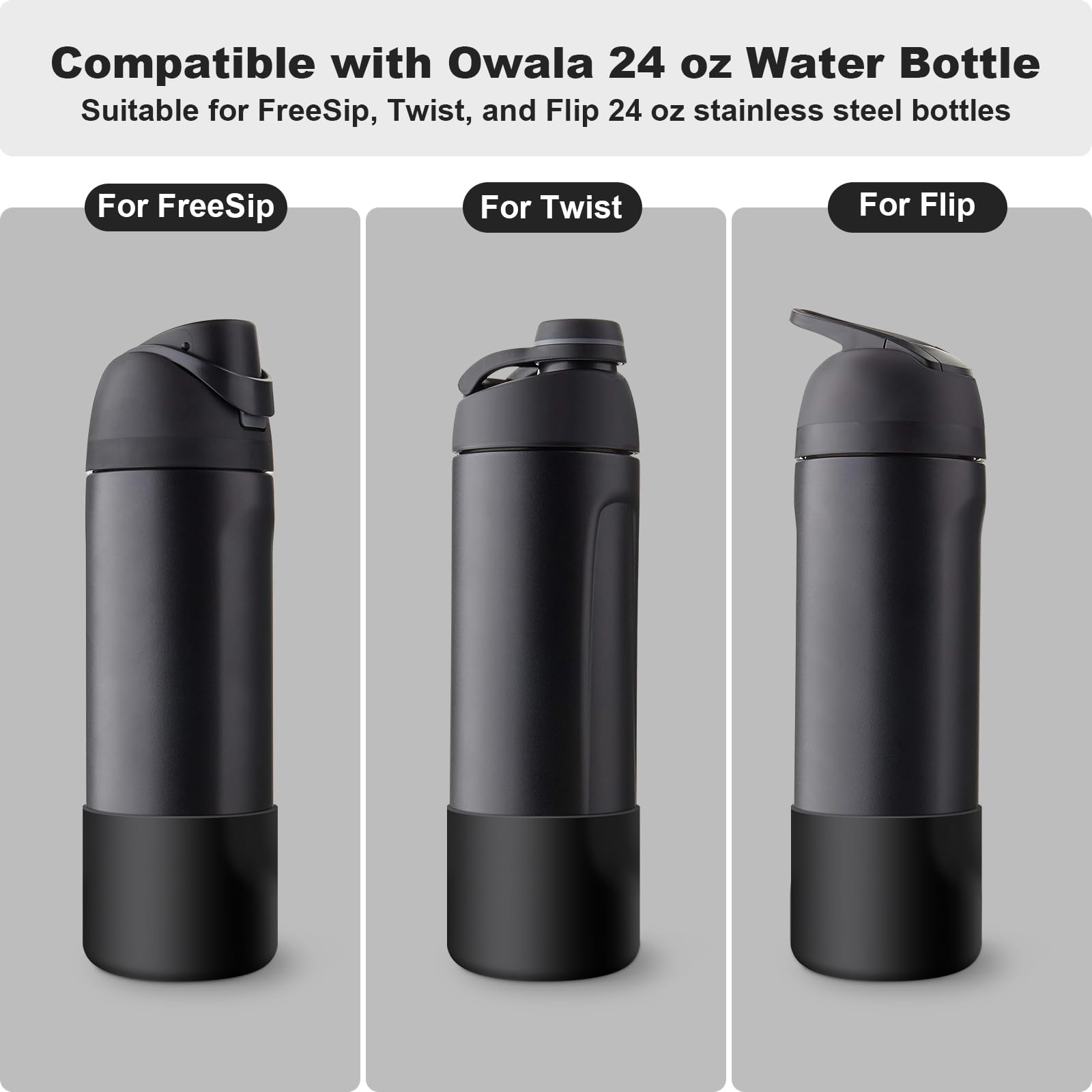 Alwenid 2PCS Silicone Water Bottle Boot for Owala 24oz, Anti-Slip Protective Sleeve Bottom Bumper Protector for FreeSip, Twist,