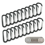 20Pcs Mini 1.85''/4.7Cm Aluminum Carabiners With 10Pcs Nickel Metal Key Rings Lightweight D Shape Keychain Clips Small Multipurp